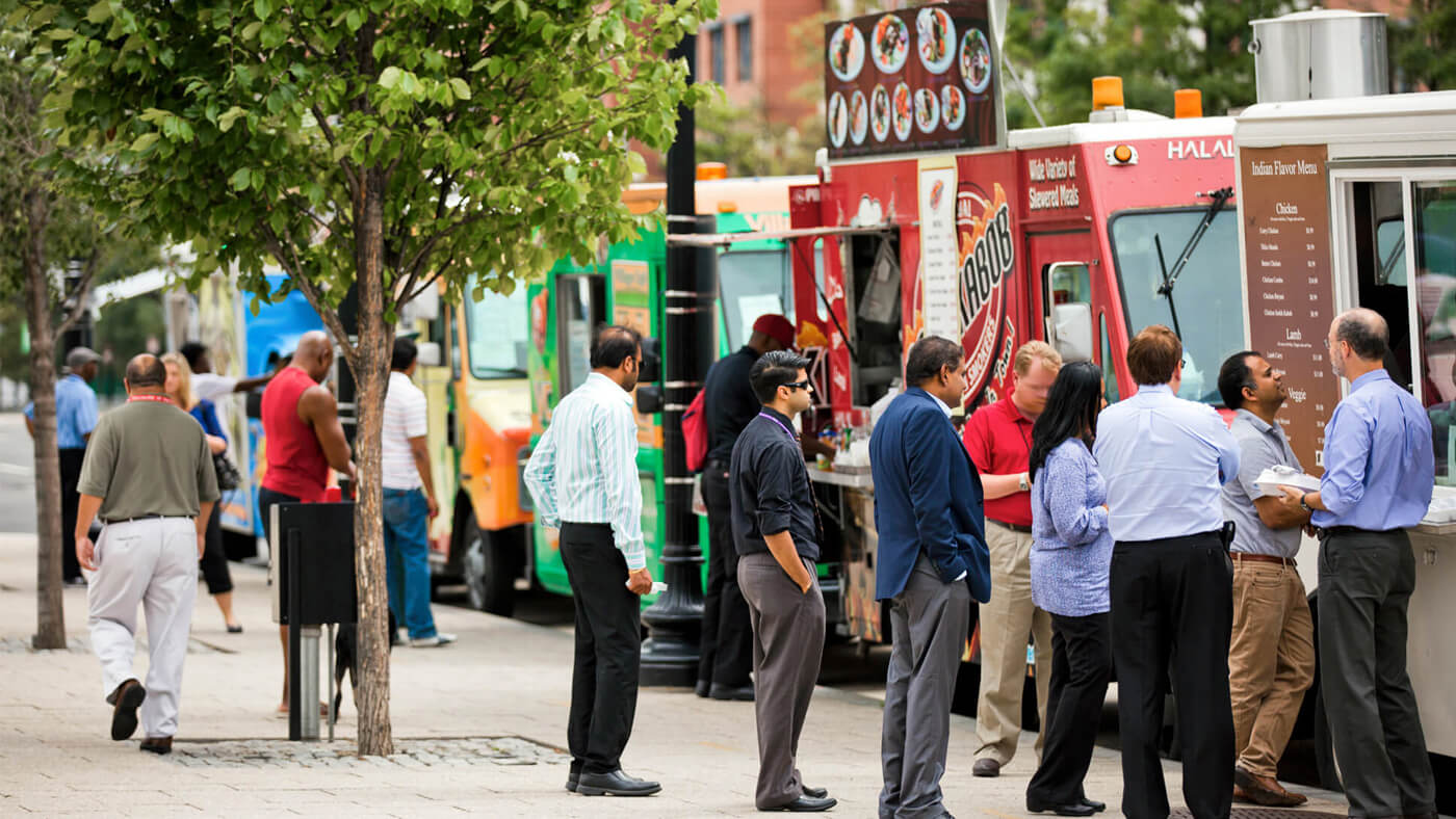 Food trucks and festivals frequent the Navy Yard neighborhood.