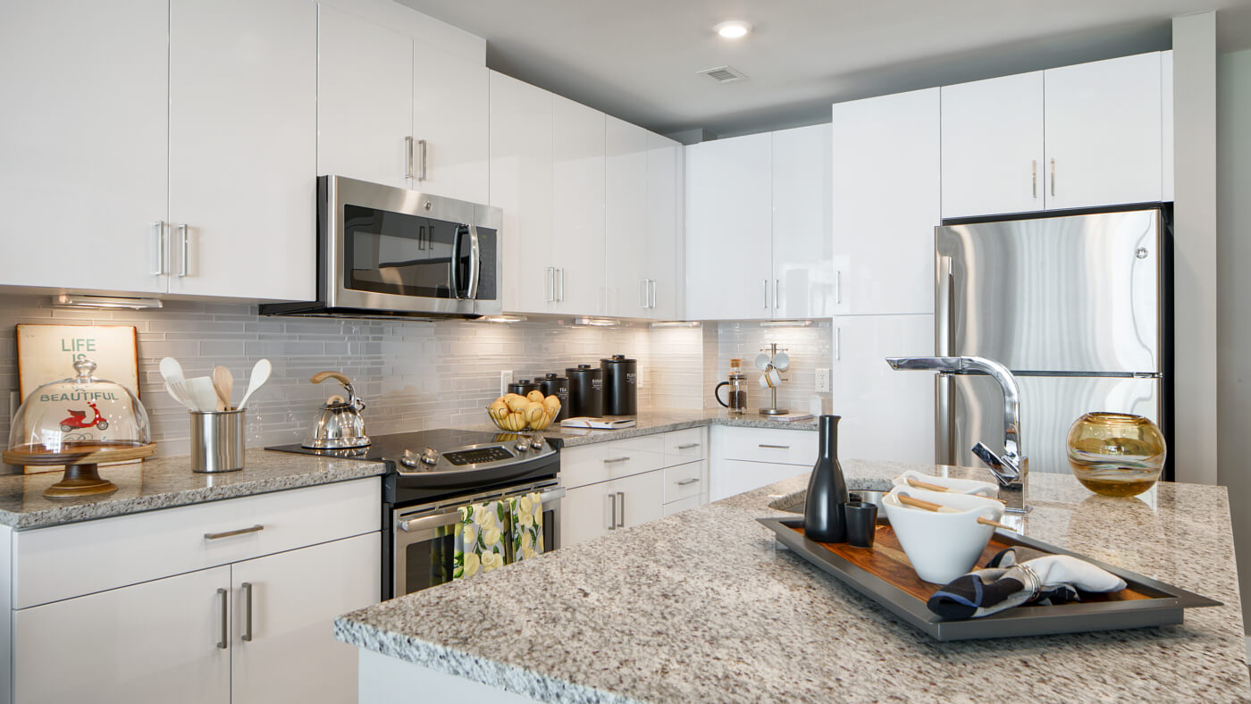 Cook and entertain in our gourmet kitchens with stone countertops, glass-tile backsplashes, and stainless steel GE® ENERGY STAR® appliances